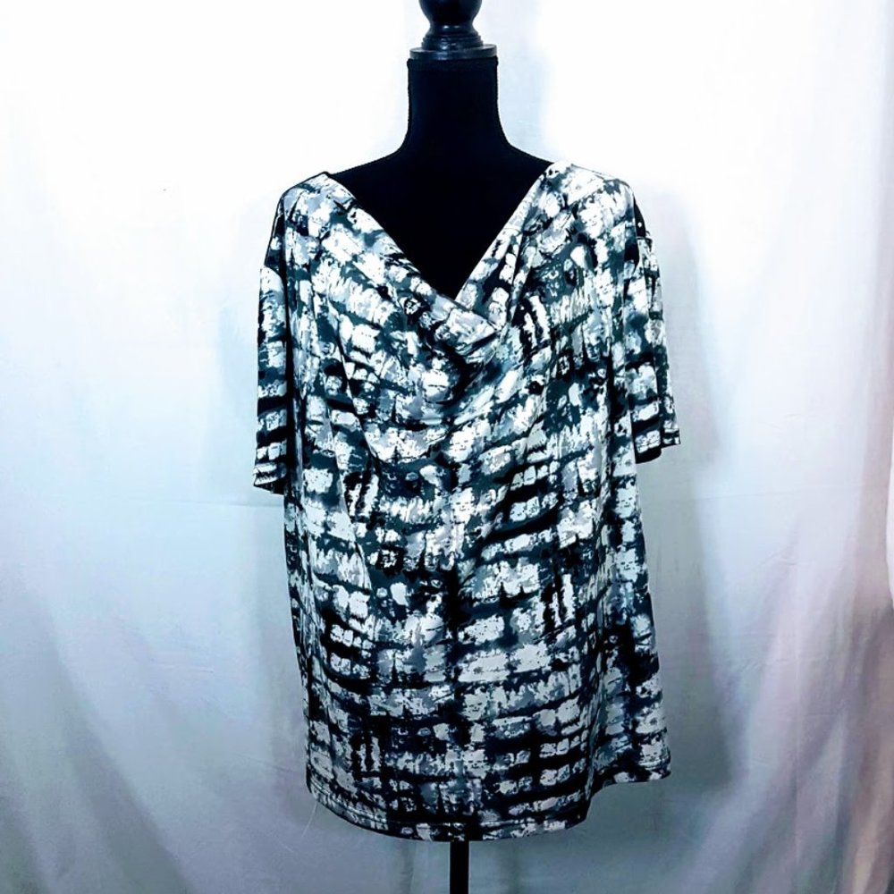 #C1 Black White & Grey Tie Dye Design Top